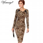 Vfemage Women's Elegant Printed Synthetic Leather Patchwork Wear to Work Office Business Fitted Stretch Bodycon Dress 1755