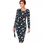 Vfemage Women's Elegant Printed Synthetic Leather Patchwork Wear to Work Office Business Fitted Stretch Bodycon Dress 1755