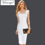 Vfemage Women's Elegant Square Neck Tunic Sleeveless Wear to Work Business Office Casual Bodycon Stretch Fitted Dress 307