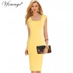 Vfemage Women's Elegant Square Neck Tunic Sleeveless Wear to Work Business Office Casual Bodycon Stretch Fitted Dress 307