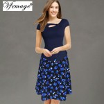 Vfemage Womens 2016 Floral Print Patchwork Button Cap Sleeve Casual Party Work Bodycon Skater A-Line Summer office Dress 3155