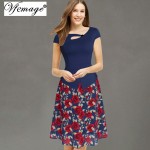 Vfemage Womens 2016 Floral Print Patchwork Button Cap Sleeve Casual Party Work Bodycon Skater A-Line Summer office Dress 3155