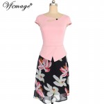 Vfemage Womens 2016 Floral Print Patchwork Button Cap Sleeve Casual Party Work Bodycon Skater A-Line Summer office Dress 3155