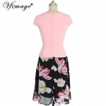 Vfemage Womens 2016 Floral Print Patchwork Button Cap Sleeve Casual Party Work Bodycon Skater A-Line Summer office Dress 3155