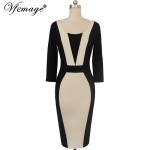 Vfemage Womens Autmn Elegant Optical Illusion Colorblock Contrast Modest Slim Work Business Casual Party Sheath Dress 2138