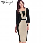 Vfemage Womens Autmn Elegant Optical Illusion Colorblock Contrast Modest Slim Work Business Casual Party Sheath Dress 2138