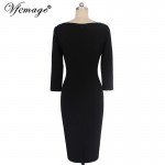 Vfemage Womens Autmn Elegant Optical Illusion Colorblock Contrast Modest Slim Work Business Casual Party Sheath Dress 2138