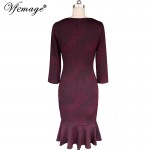 Vfemage Womens Autumn Elegant Vintage Mermaid Casual Party Wear To Work Bodycon Business Office Mid-Calf Midi Fitted Dress 4160