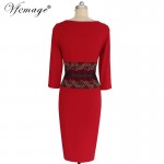 Vfemage Womens Autumn Winter Elegant Vintage Lace Tunic Casual Work Office Party Pencil Sheath Bodycon Vestidos Dress 4290