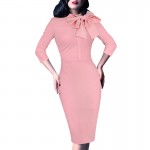 Vfemage Womens Elegant 1950s Vintage Pinup Retro Rockabilly 3/4 Sleeve Bow Party Work Sheath Bodycon Wiggle Pencil Dress 142