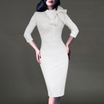 Vfemage Womens Elegant 1950s Vintage Pinup Retro Rockabilly 3/4 Sleeve Bow Party Work Sheath Bodycon Wiggle Pencil Dress 142