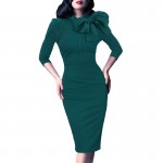 Vfemage Womens Elegant 1950s Vintage Pinup Retro Rockabilly 3/4 Sleeve Bow Party Work Sheath Bodycon Wiggle Pencil Dress 142