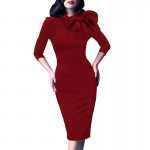 Vfemage Womens Elegant 1950s Vintage Pinup Retro Rockabilly 3/4 Sleeve Bow Party Work Sheath Bodycon Wiggle Pencil Dress 142