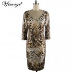 Vfemage Womens Elegant Autumn Leopard Cat Print Sexy V Neck Slim Casual Party Club Pencil Sheath Dress 4073