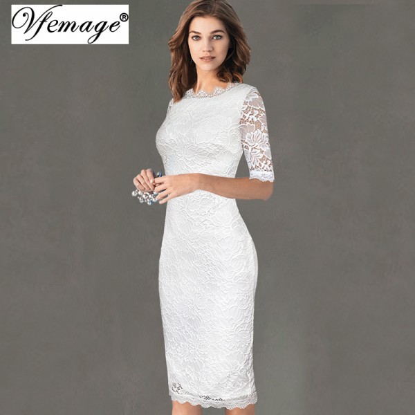 Vfemage Womens Elegant Delicate Floral Lace Casual Party Evening Bodycon Special Occasion Bridesmaid Mother of Bride Dress 2985