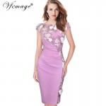 Vfemage Womens Elegant Embroidery Ruched Slim Tunic Casual Party Evening Special Occasion Sheath Pencil Bodycon Dress 4258