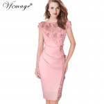 Vfemage Womens Elegant Embroidery Ruched Slim Tunic Casual Party Evening Special Occasion Sheath Pencil Bodycon Dress 4258