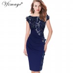 Vfemage Womens Elegant Embroidery Ruched Slim Tunic Casual Party Evening Special Occasion Sheath Pencil Bodycon Dress 4258