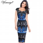 Vfemage Womens Elegant Floral Geometric Printed Colorblock Contrast Tunic Slimming Summer Casual Party Sheath Pencil Dress 3551