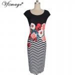 Vfemage Womens Elegant Floral Printed Zig Zag Contrast Colorblock Cap Sleeve Charming Slim Casual Party Pencil Sheath Dress 3018