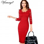 Vfemage Womens Elegant Lace See Through 3/4 sleeve Slim Casual Party Evening Special Occasion Pencil Sheath Bodycon Dress 3193