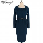 Vfemage Womens Elegant Peplum Slim Tunic Belted Vintage Casual Wear To Work Business Office Bodycon Pencil Sheath Dress 4541