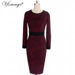 Vfemage Womens Elegant Round Neck Contrast Tunic High Waist Wear To Work Office Business Casual Sheath Pencil Bodycon Dress 4625