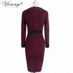 Vfemage Womens Elegant Round Neck Contrast Tunic High Waist Wear To Work Office Business Casual Sheath Pencil Bodycon Dress 4625