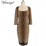 Vfemage Womens Elegant Sexy Hot Leopard 3/4 Sleeve Crochet Lace Slim Tunic Casual Party Club Clubwear Sheath Bodycon Dress 4391