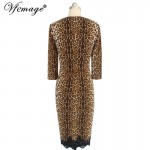 Vfemage Womens Elegant Sexy Hot Leopard 3/4 Sleeve Crochet Lace Slim Tunic Casual Party Club Clubwear Sheath Bodycon Dress 4391