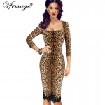 Vfemage Womens Elegant Sexy Hot Leopard 3/4 Sleeve Crochet Lace Slim Tunic Casual Party Club Clubwear Sheath Bodycon Dress 4391