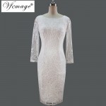 Vfemage Womens Elegant Sexy See Through Sleeves Lace Work Casual Cocktail Party Mother of Bride Fitted Pencil Sheath Dress 4738