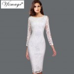 Vfemage Womens Elegant Sexy See Through Sleeves Lace Work Casual Cocktail Party Mother of Bride Fitted Pencil Sheath Dress 4738