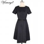 Vfemage Womens Elegant Summer Dobby Fabric Pocket Tunic Pinup Vintage Work Office Casual Party Pleated A Line Skater Dress 4732