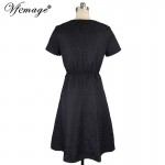 Vfemage Womens Elegant Summer Dobby Fabric Pocket Tunic Pinup Vintage Work Office Casual Party Pleated A Line Skater Dress 4732