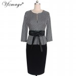 Vfemage Womens Elegant Vintage Belted Tunic Slim Patchwork Work Office Business Sheath Fitted Dress 4039