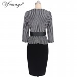 Vfemage Womens Elegant Vintage Belted Tunic Slim Patchwork Work Office Business Sheath Fitted Dress 4039