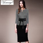 Vfemage Womens Elegant Vintage Belted Tunic Slim Patchwork Work Office Business Sheath Fitted Dress 4039