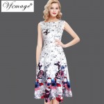 Vfemage Womens Elegant Vintage Butterfly Floral Flower Print Tunic Pinup Work Office Casual Party A-Line Skater Dress 6113