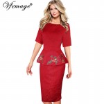 Vfemage Womens Elegant Vintage Dobby Fabric Peplum Casual Party Mother of Bride Evening Bodycon Floral Embroidery Dress 3938