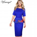 Vfemage Womens Elegant Vintage Dobby Fabric Peplum Casual Party Mother of Bride Evening Bodycon Floral Embroidery Dress 3938