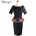 Vfemage Womens Elegant Vintage Dobby Fabric Peplum Casual Party Mother of Bride Evening Bodycon Floral Embroidery Dress 3938