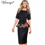 Vfemage Womens Elegant Vintage Dobby Fabric Peplum Casual Party Mother of Bride Evening Bodycon Floral Embroidery Dress 3938