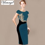 Vfemage Womens Elegant Vintage Embroidered Contrast Slim Casual Work Special Occasion Party Pencil Sheath Embroidery Dress 3973