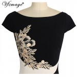 Vfemage Womens Elegant Vintage Embroidered Contrast Slim Casual Work Special Occasion Party Pencil Sheath Embroidery Dress 3973