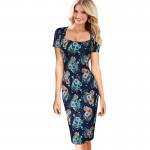 Vfemage Womens Elegant Vintage Floral Flower Print Square Neck Pinup Casual Party Casual Pencil Sheath Summer Dress 2023