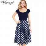 Vfemage Womens Elegant Vintage Floral Flower Print Tunic Work Office Casual Fit and Flare Party A-Line Skater Dress 2525