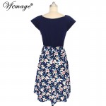 Vfemage Womens Elegant Vintage Floral Flower Print Tunic Work Office Casual Fit and Flare Party A-Line Skater Dress 2525