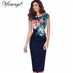 Vfemage Womens Elegant Vintage Floral Flower Printed Retro Ruched Pinup Casual Party Sheath Special Occasion Bodycon Dress 3890