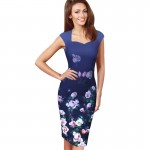 Vfemage Womens Elegant Vintage Flower Floral Print Charming Casual Party Bodycon Sheath Fitted Vestidos Pencil Dress 3012